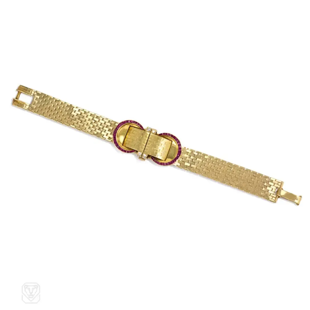 Retro gold, ruby and diamond bracelet watch, John Rubel