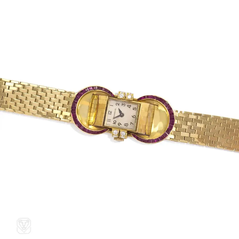 Retro gold, ruby and diamond bracelet watch, John Rubel