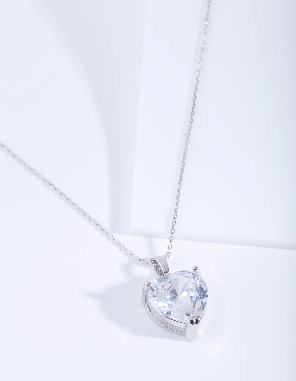 Rhodium Diamond Simulant Heart Necklace