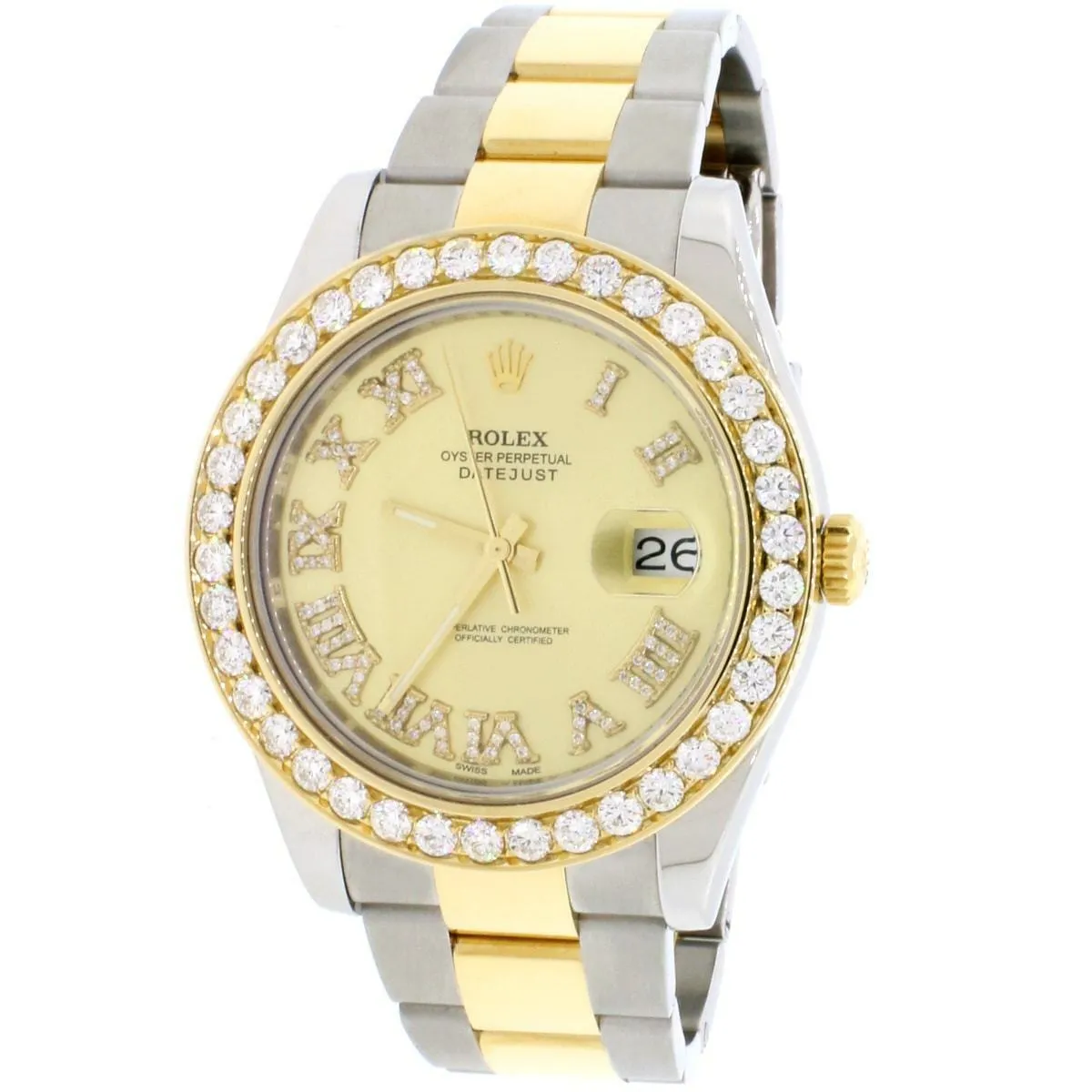 Rolex Datejust II 41mm 2-Tone 4.35ct Diamond Bezel/Champagne Roman Dial  TFJ-142508057