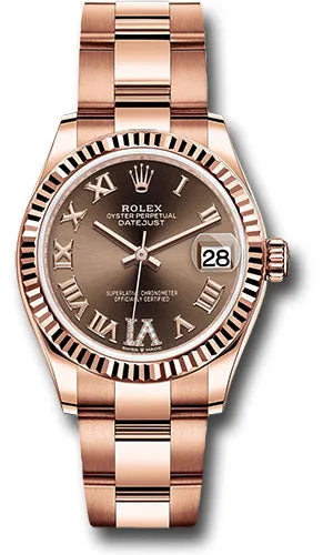 Rolex Everose Gold Datejust 31 Watch - Fluted Bezel - Chocolate Diamond Six Dial - Oyster Bracelet 278275 chodr6o