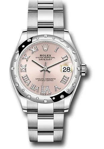 Rolex Steel and White Gold Datejust 31 Watch - Domed 24 Diamond Bezel - Pink Roman Diamond 6 Dial - Oyster Bracelet 278344RBR pdr6o