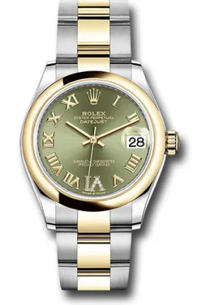 Rolex Steel and Yellow Gold Datejust 31 Watch - Domed Bezel - Olive Green Diamond Roman Six Dial - Oyster Bracelet - 278243 ogdr6o