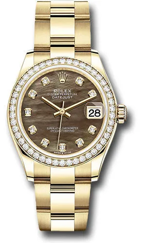 Rolex Yellow Gold Datejust 31 Watch - Diamond Bezel - Dark Mother-of-Pearl Diamond Dial - Oyster Bracelet 278288RBR dkmdo