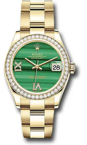 Rolex Yellow Gold Datejust 31 Watch - Diamond Bezel - Malachite Diamond Six and Nine Dial - Oyster Bracelet 278288RBR madr69o