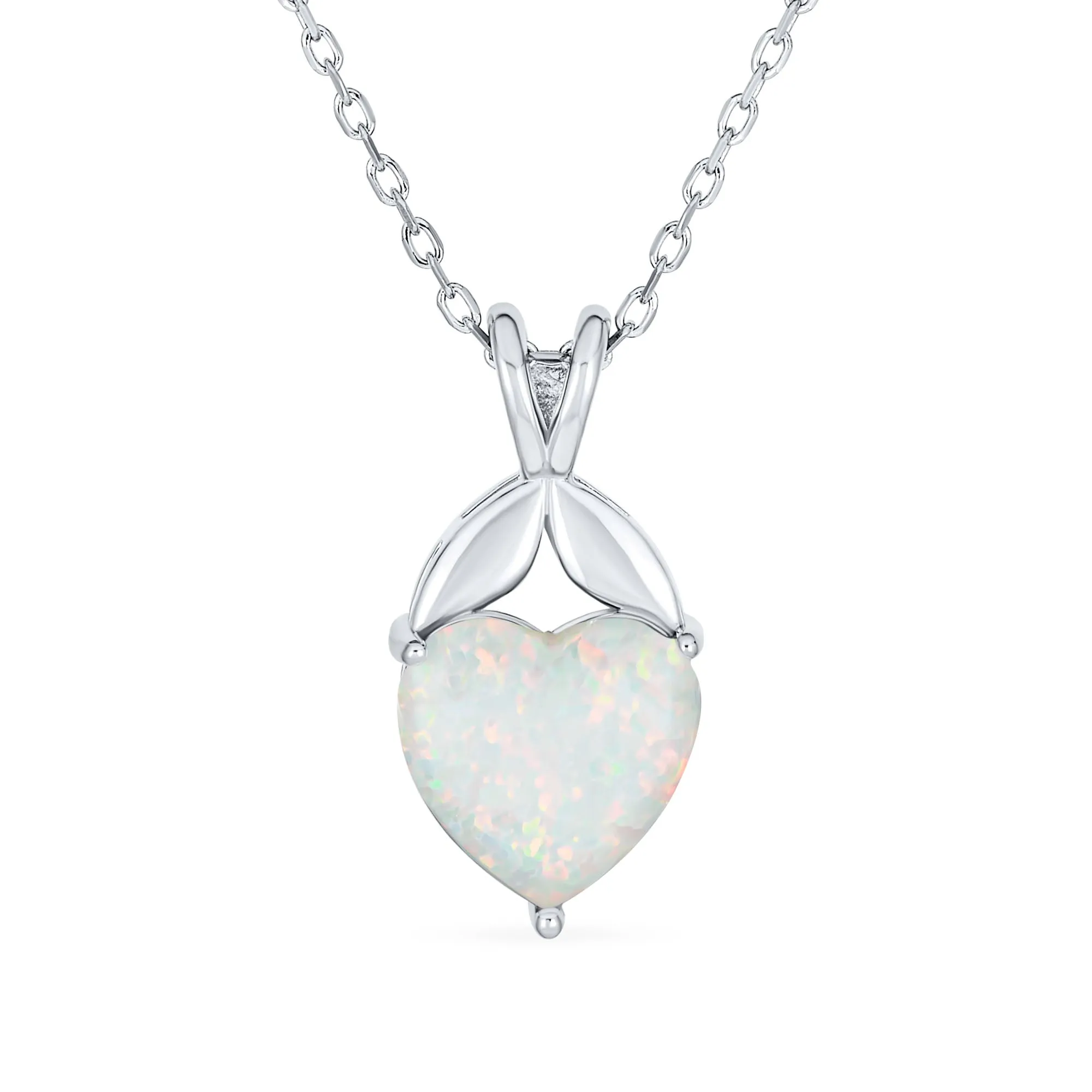 Romantic Opulence Bridal Necklace Sterling Silver Opal Heart Pendant October Birthstone