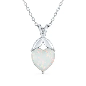 Romantic Opulence Bridal Necklace Sterling Silver Opal Heart Pendant October Birthstone