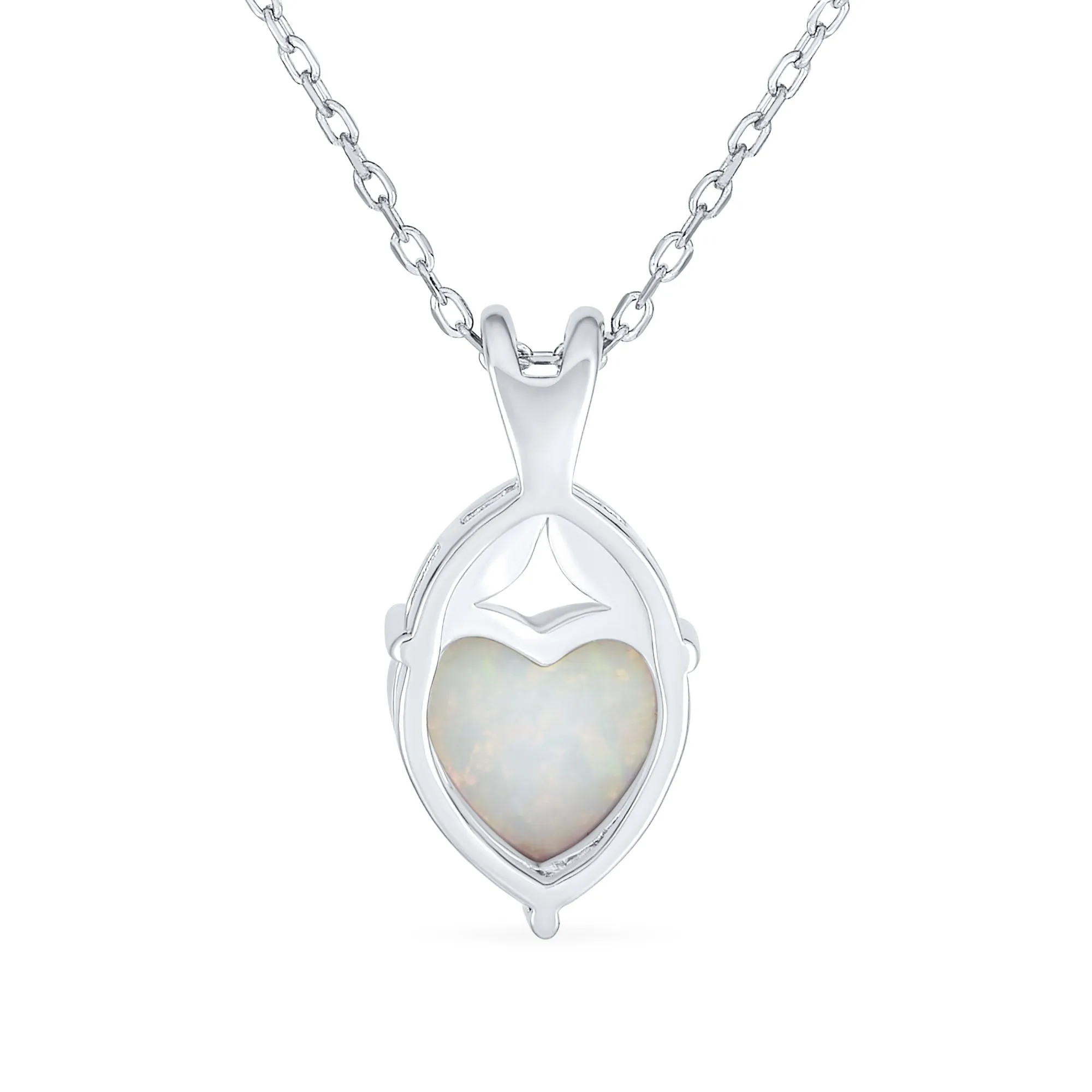 Romantic Opulence Bridal Necklace Sterling Silver Opal Heart Pendant October Birthstone