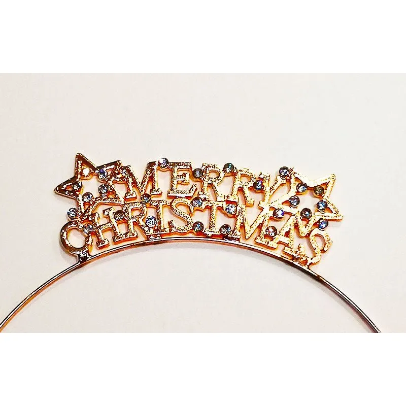 Rose Gold Metal Christmas Headband with Diamonds - Merry Christmas