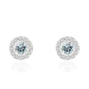 Round Aqua and Diamond Stud Earrings