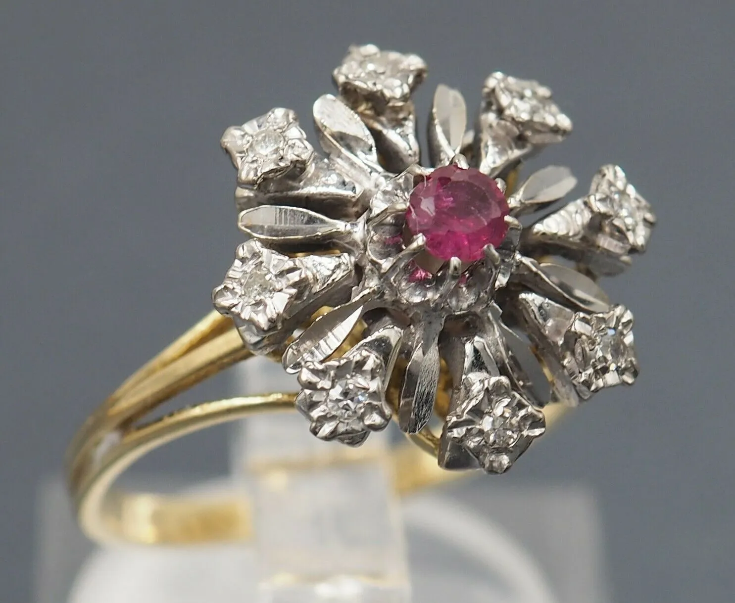 Ruby & Diamond 18ct Yellow & White Gold Cluster Ring