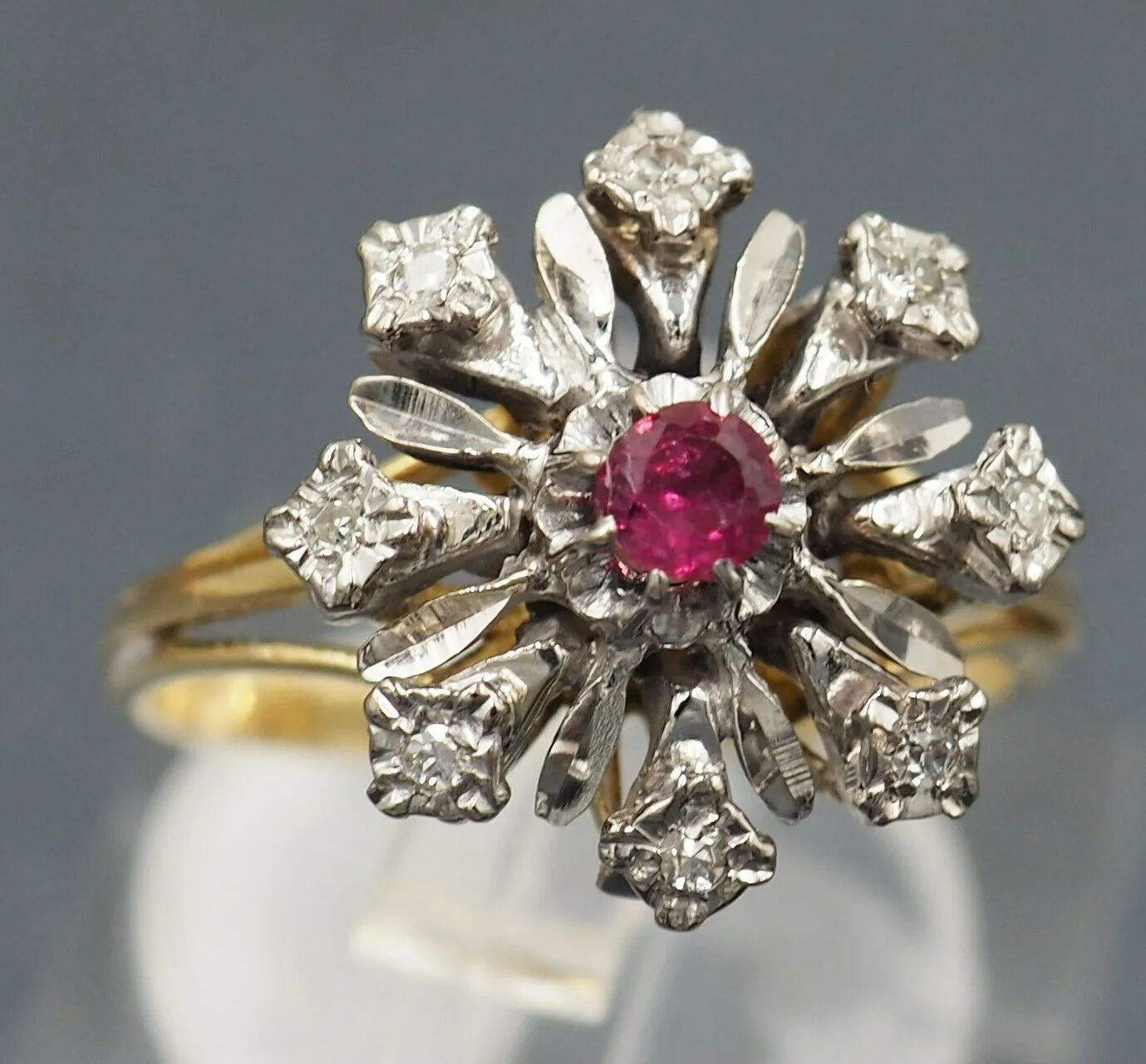 Ruby & Diamond 18ct Yellow & White Gold Cluster Ring