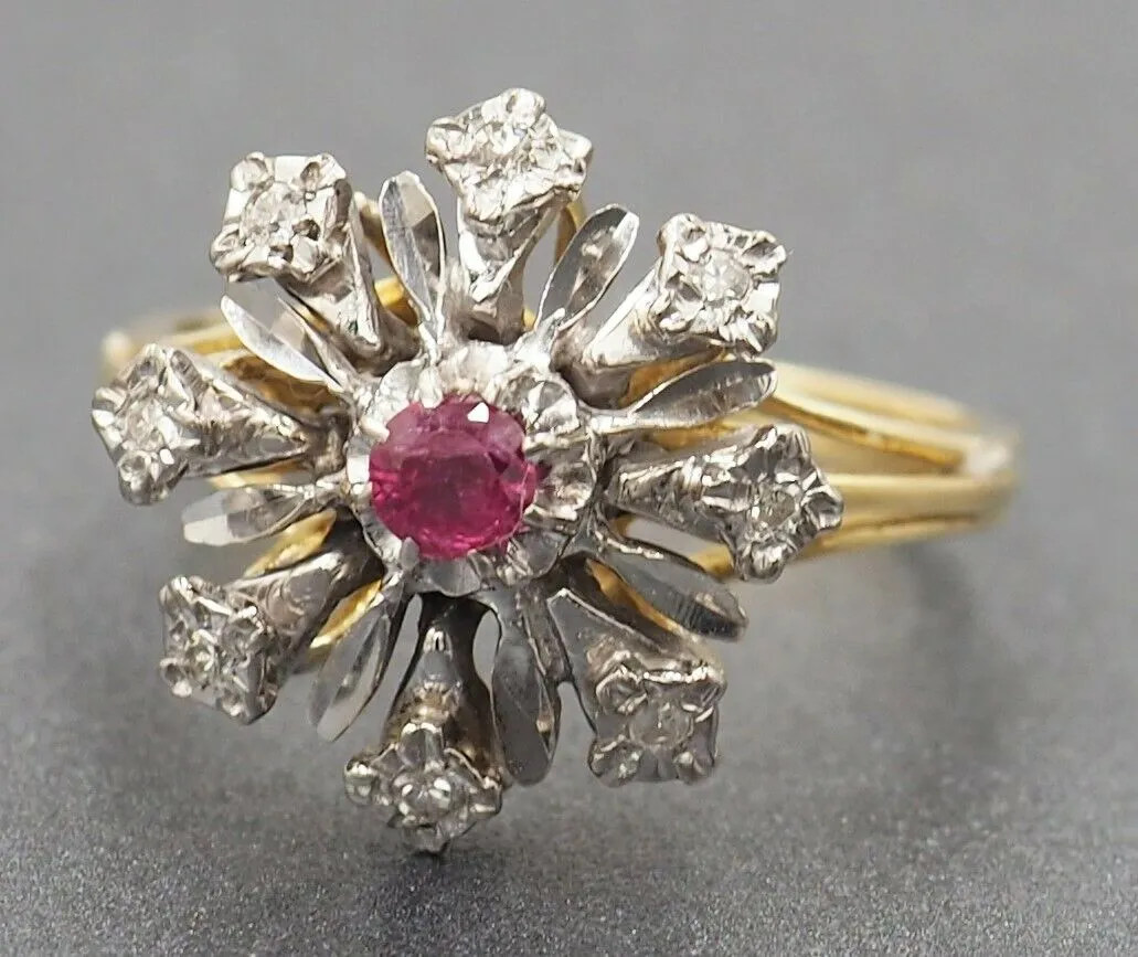 Ruby & Diamond 18ct Yellow & White Gold Cluster Ring