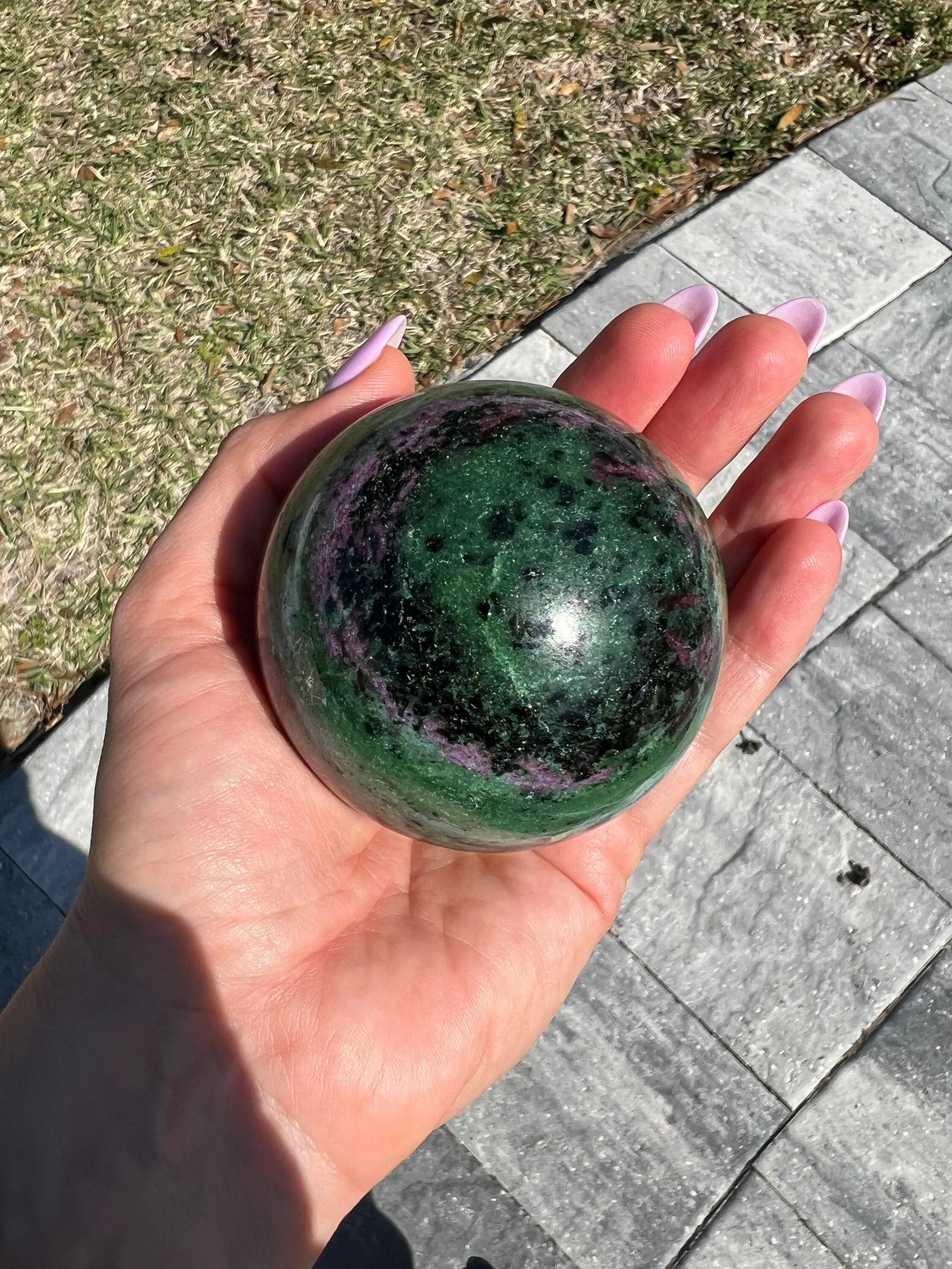 Ruby zoisite sphere and mushroom set total weight 1 pound 4 oz