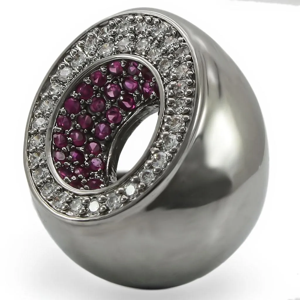 Ruthenium Brass Ring with Synthetic Garnet in Ruby for Women Style 0W304