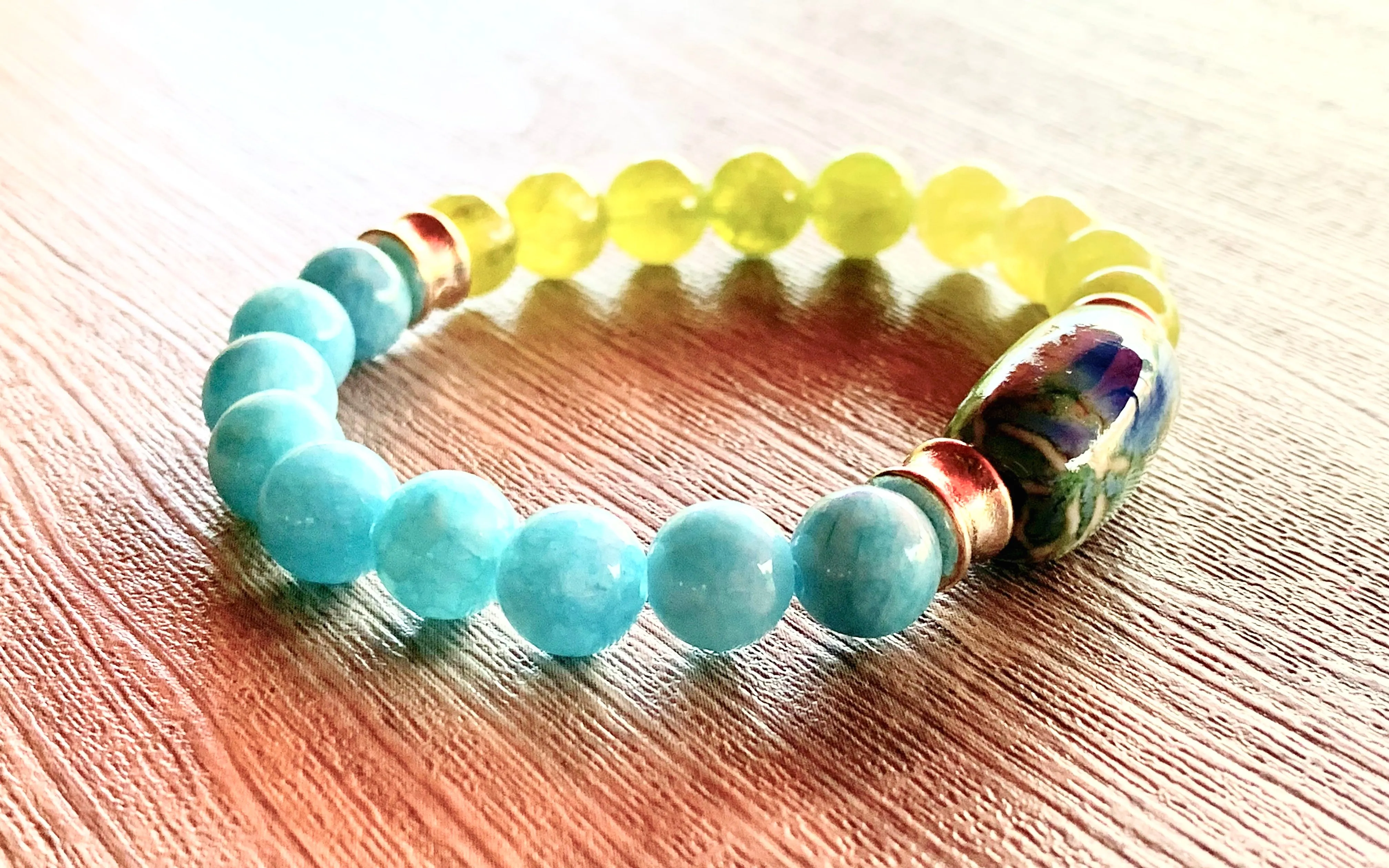 Scout Handmade Peridot, Aquamarine, and Ceramic Expandable Bracelet