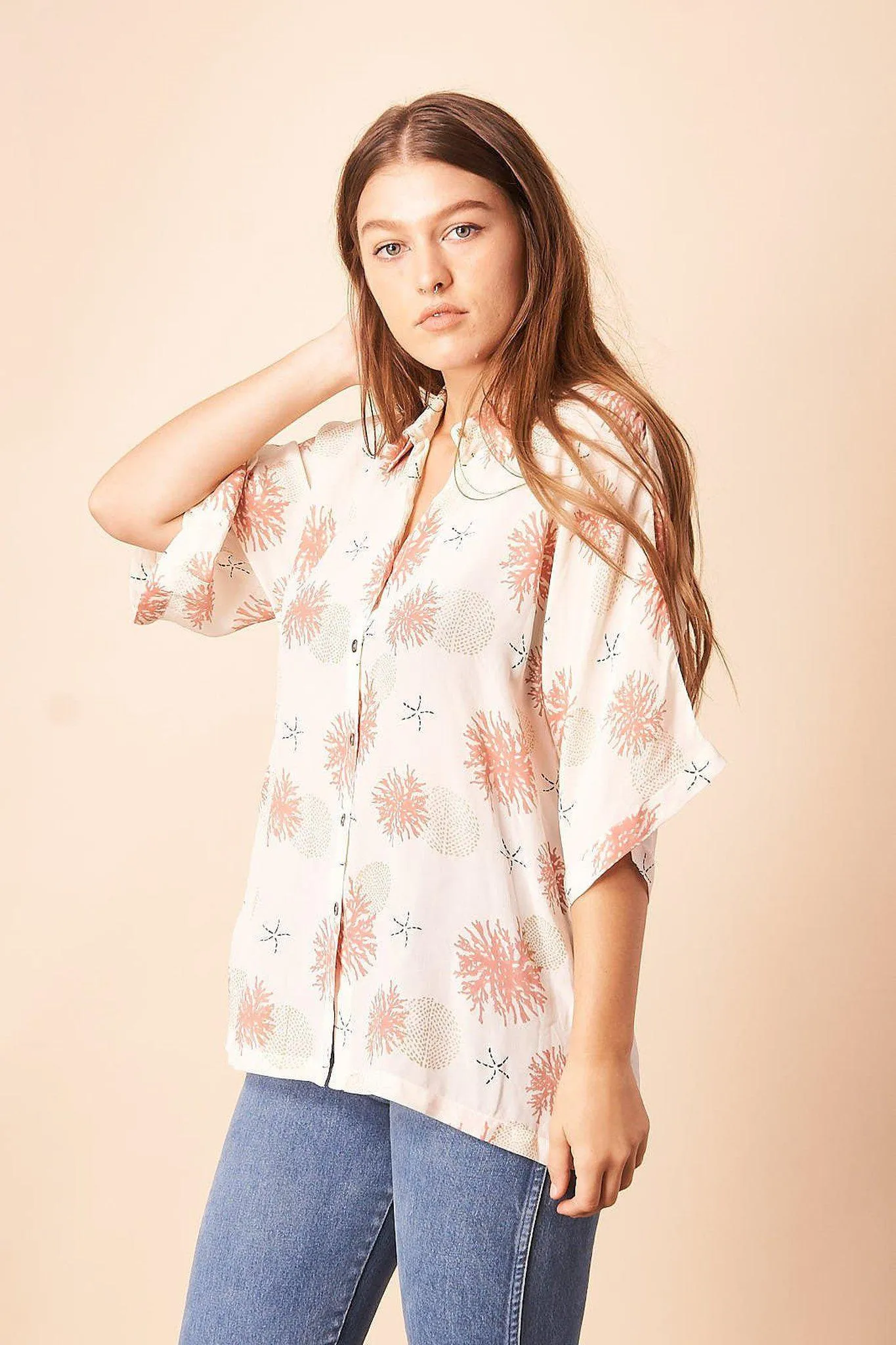 Seascape Silk Blouse in Cream   Rose