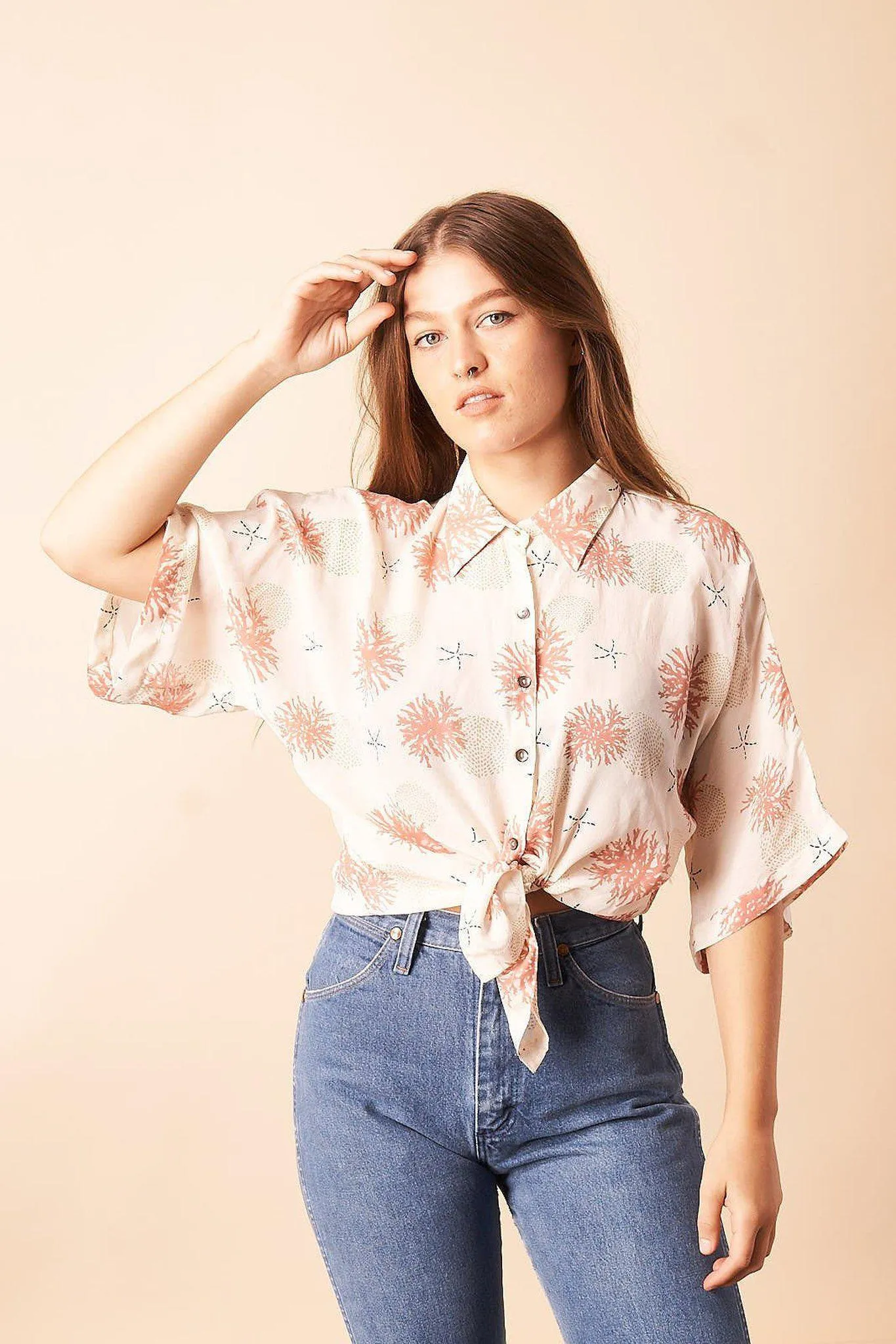 Seascape Silk Blouse in Cream   Rose