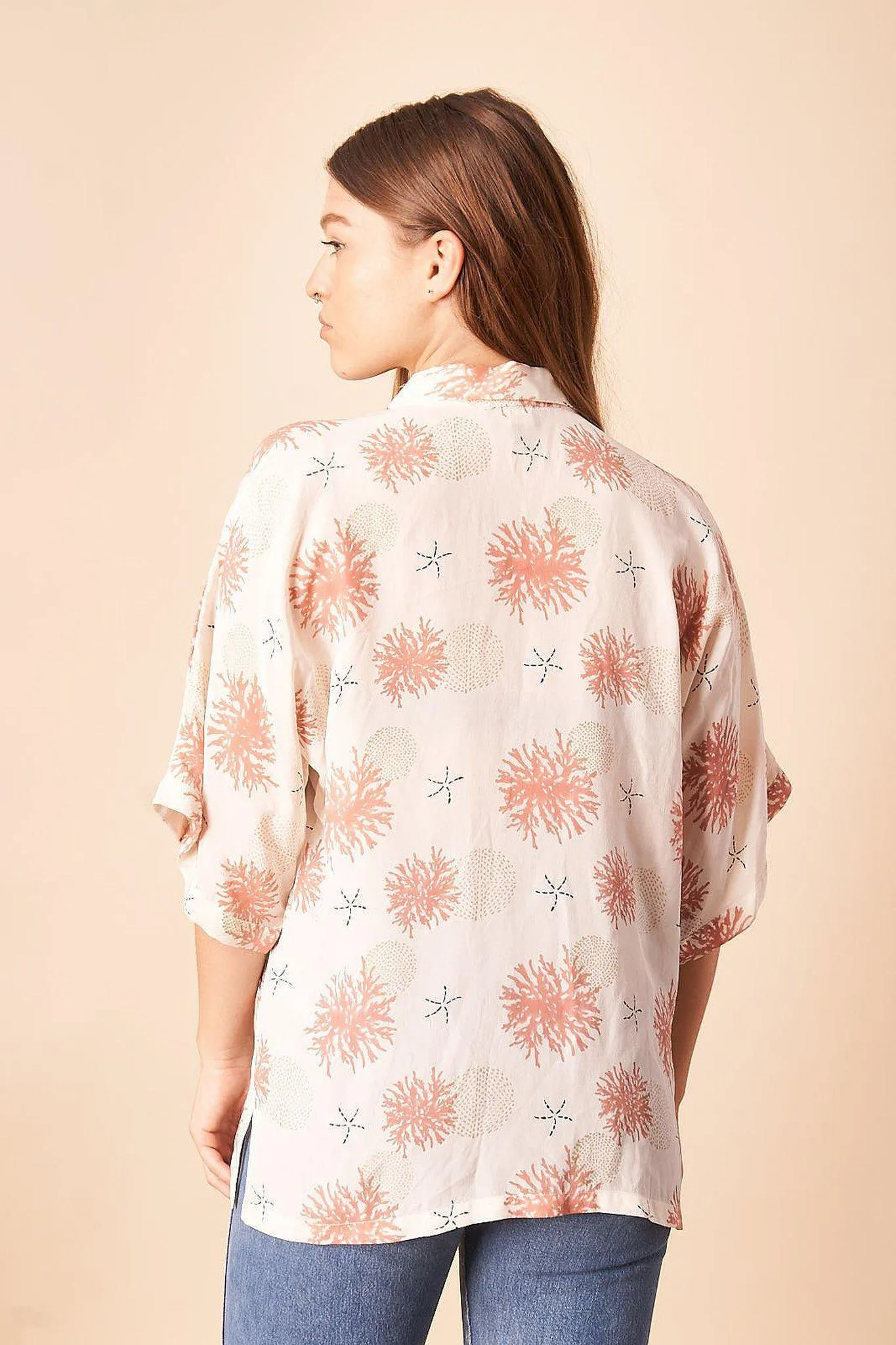 Seascape Silk Blouse in Cream   Rose