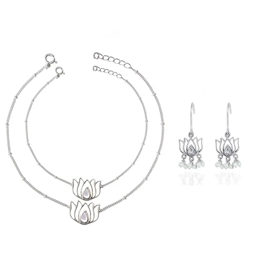 Silver 92.5 Lotus Anklet Set