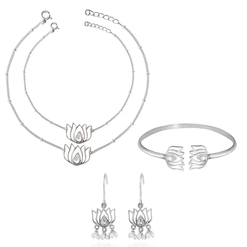 Silver 92.5 Lotus Anklet Set