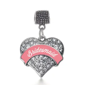 Silver Coral Bridesmaid Pave Heart Memory Charm