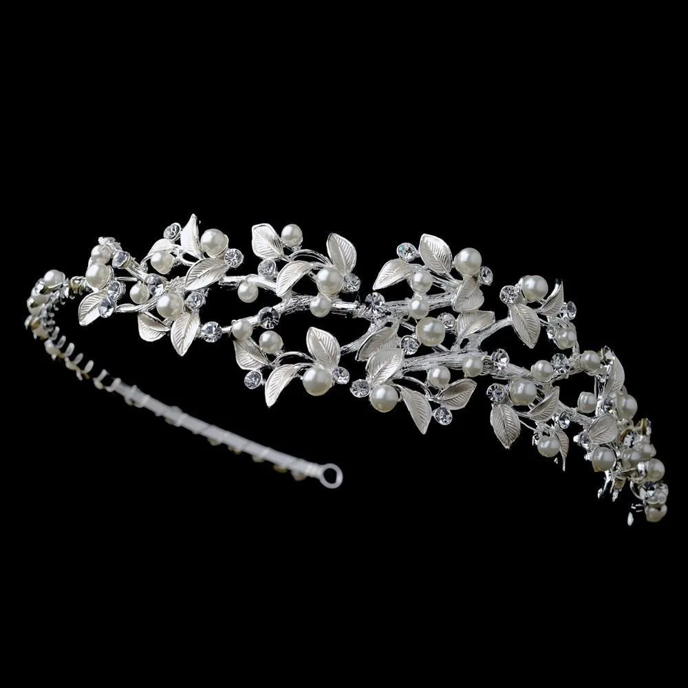 Silver Light Ivory Pearl & Crystal Vine Side Headband