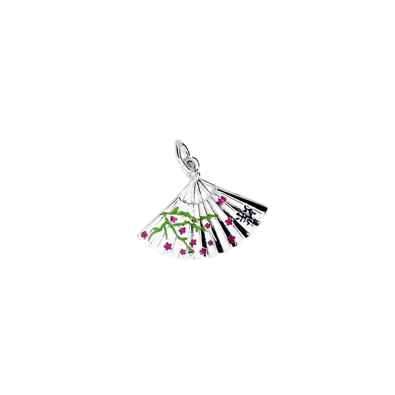 Silver Madame Butterfly Enamelled Fan Charm