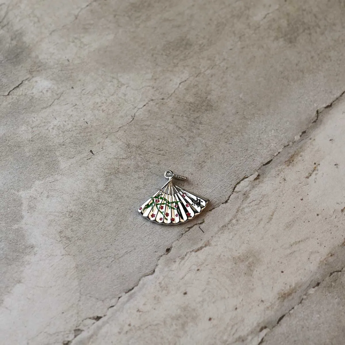 Silver Madame Butterfly Enamelled Fan Charm