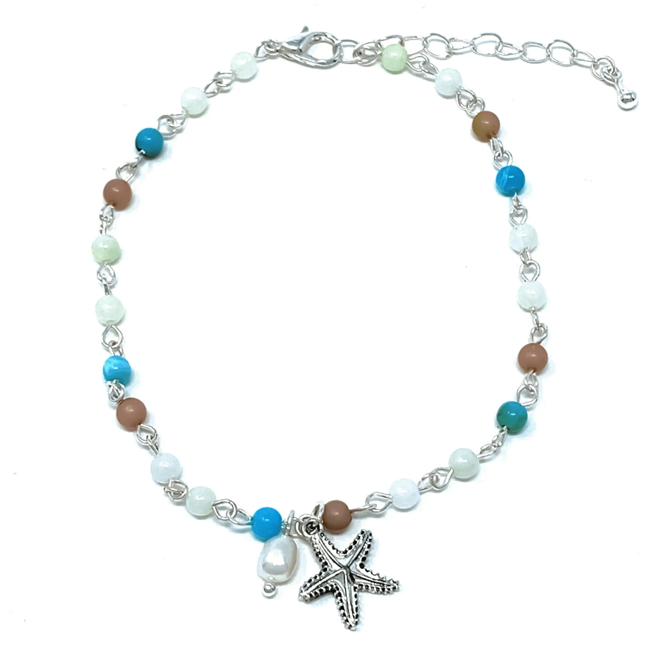 Silver Starfish Beaded Anklet Bracelet