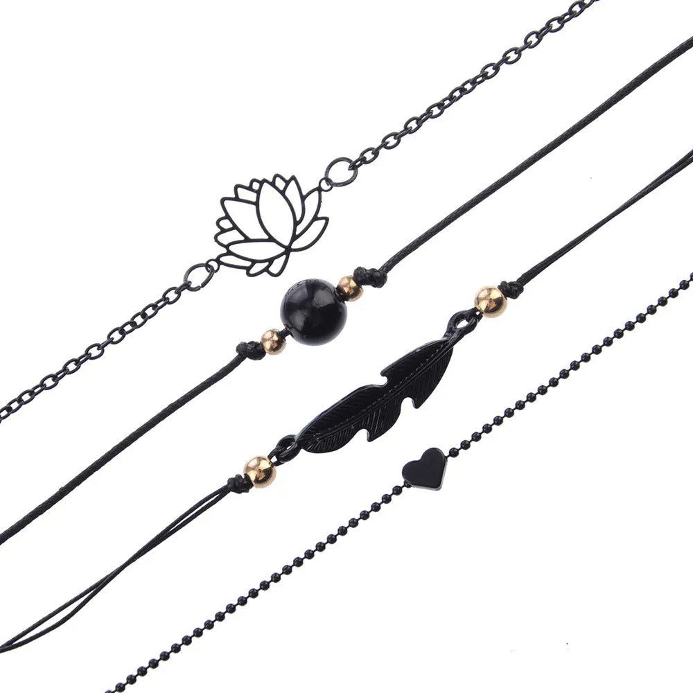 Simple black 4 piece set bracelet