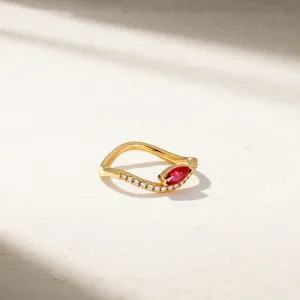 Single Wave Ruby and Diamond Ring