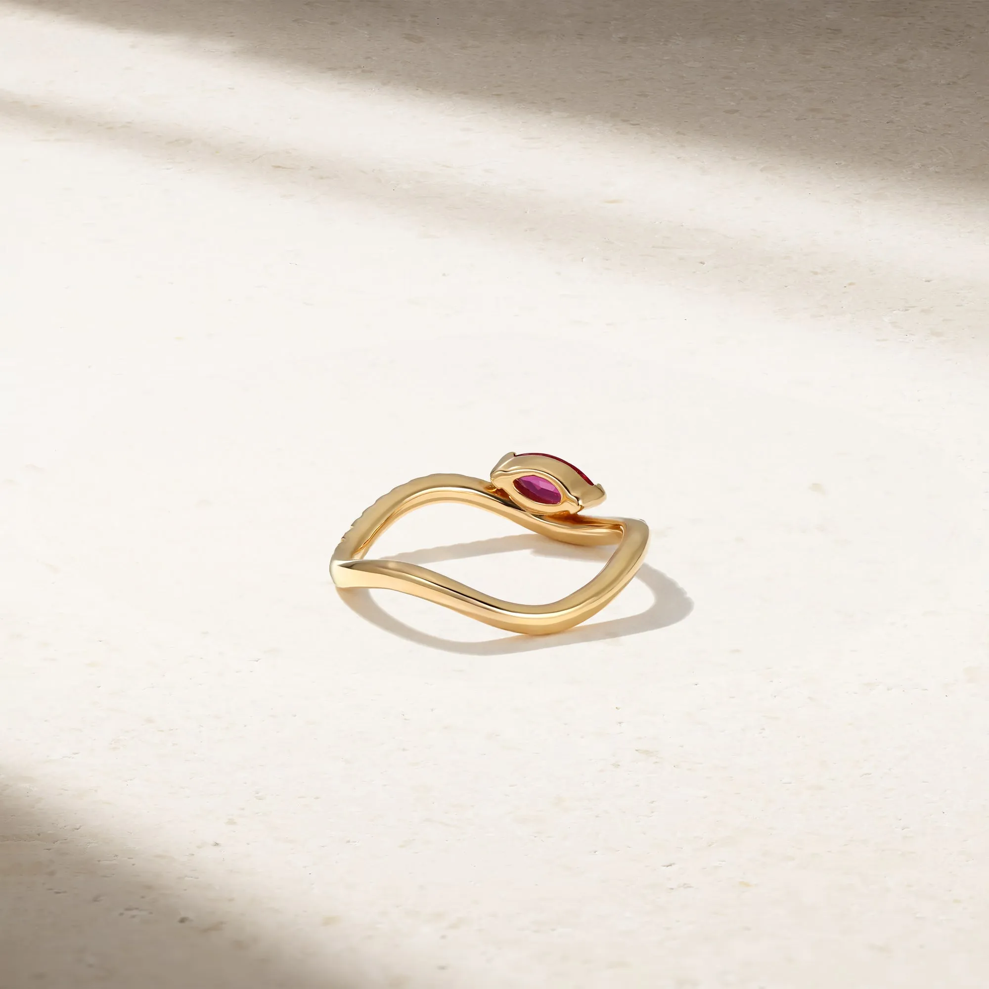 Single Wave Ruby and Diamond Ring