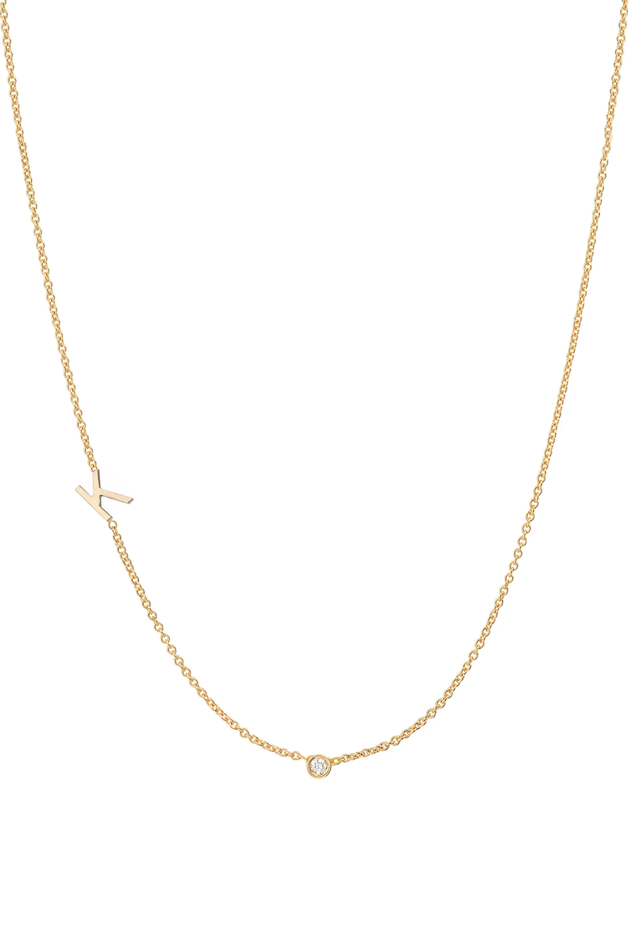 Small Asymmetrical Initial & Diamond Necklace - 14K Yellow