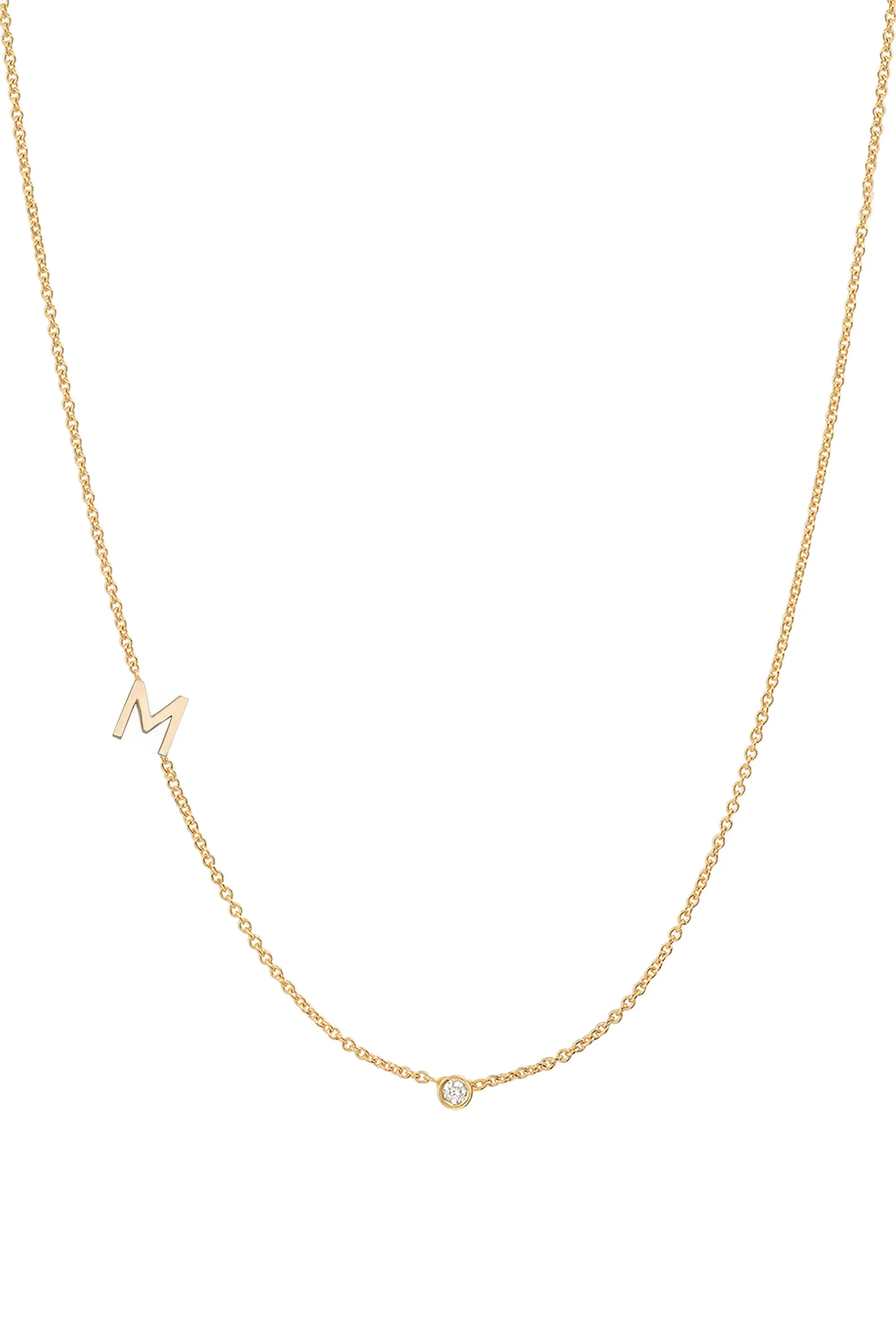 Small Asymmetrical Initial & Diamond Necklace - 14K Yellow