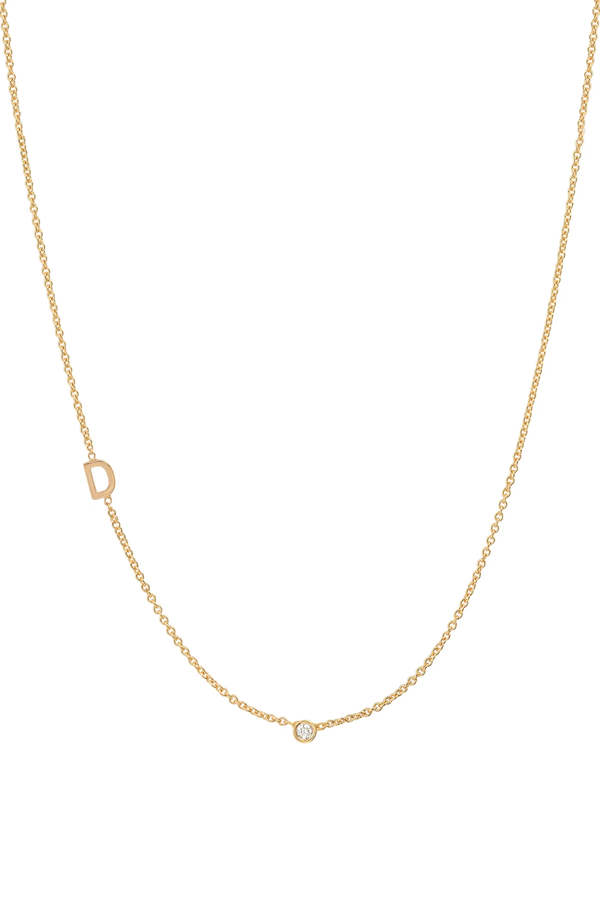 Small Asymmetrical Initial & Diamond Necklace - 14K Yellow