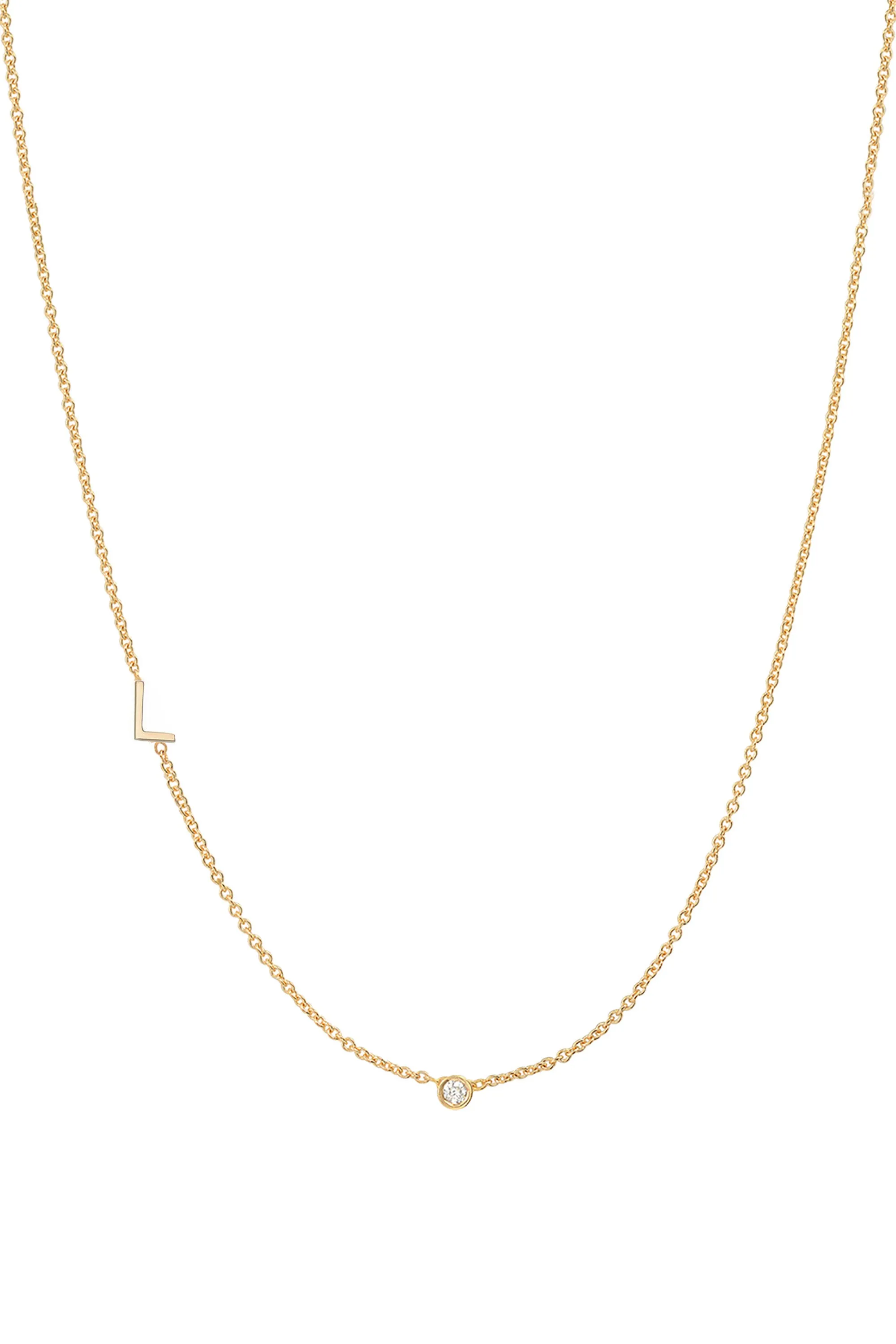 Small Asymmetrical Initial & Diamond Necklace - 14K Yellow