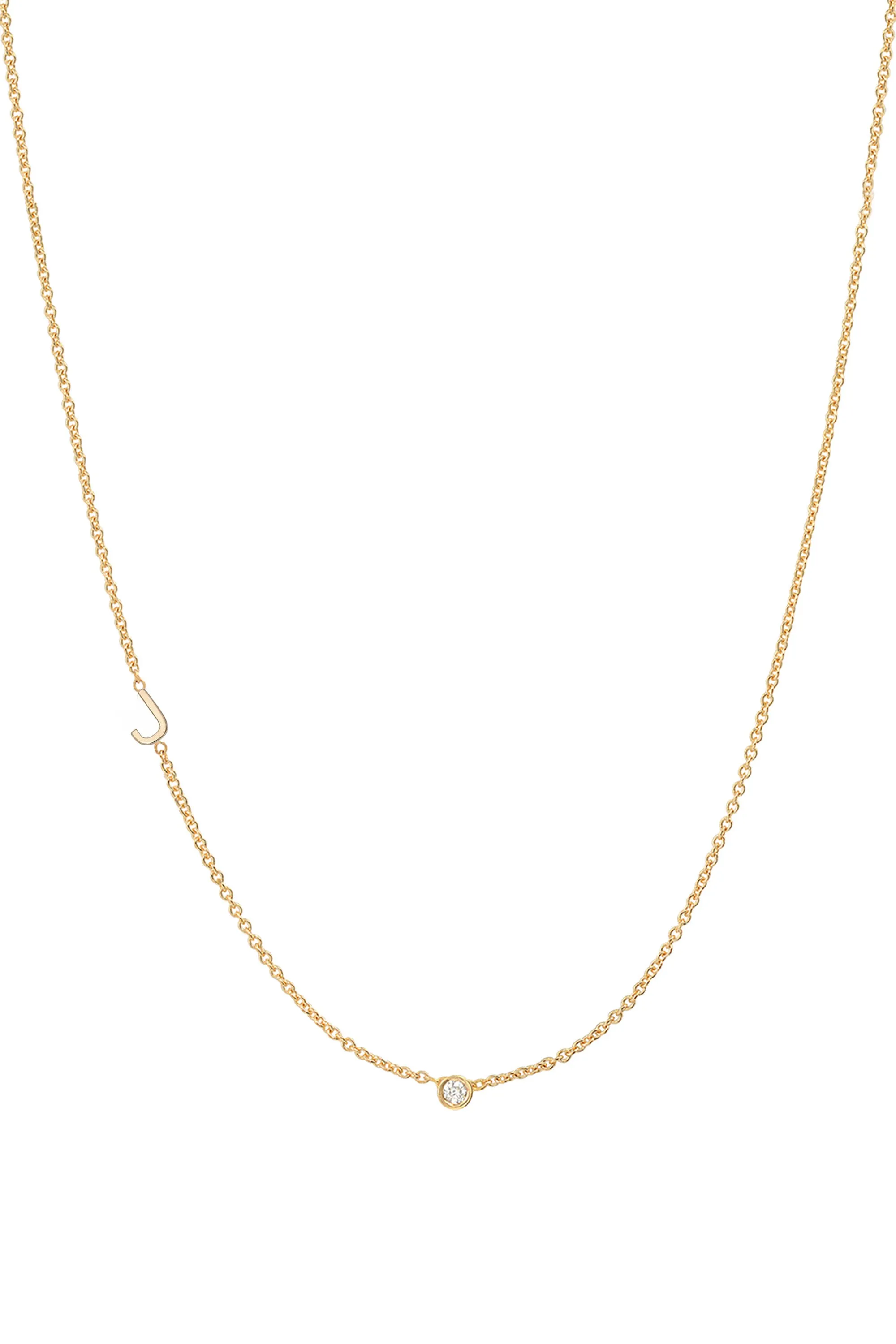 Small Asymmetrical Initial & Diamond Necklace - 14K Yellow