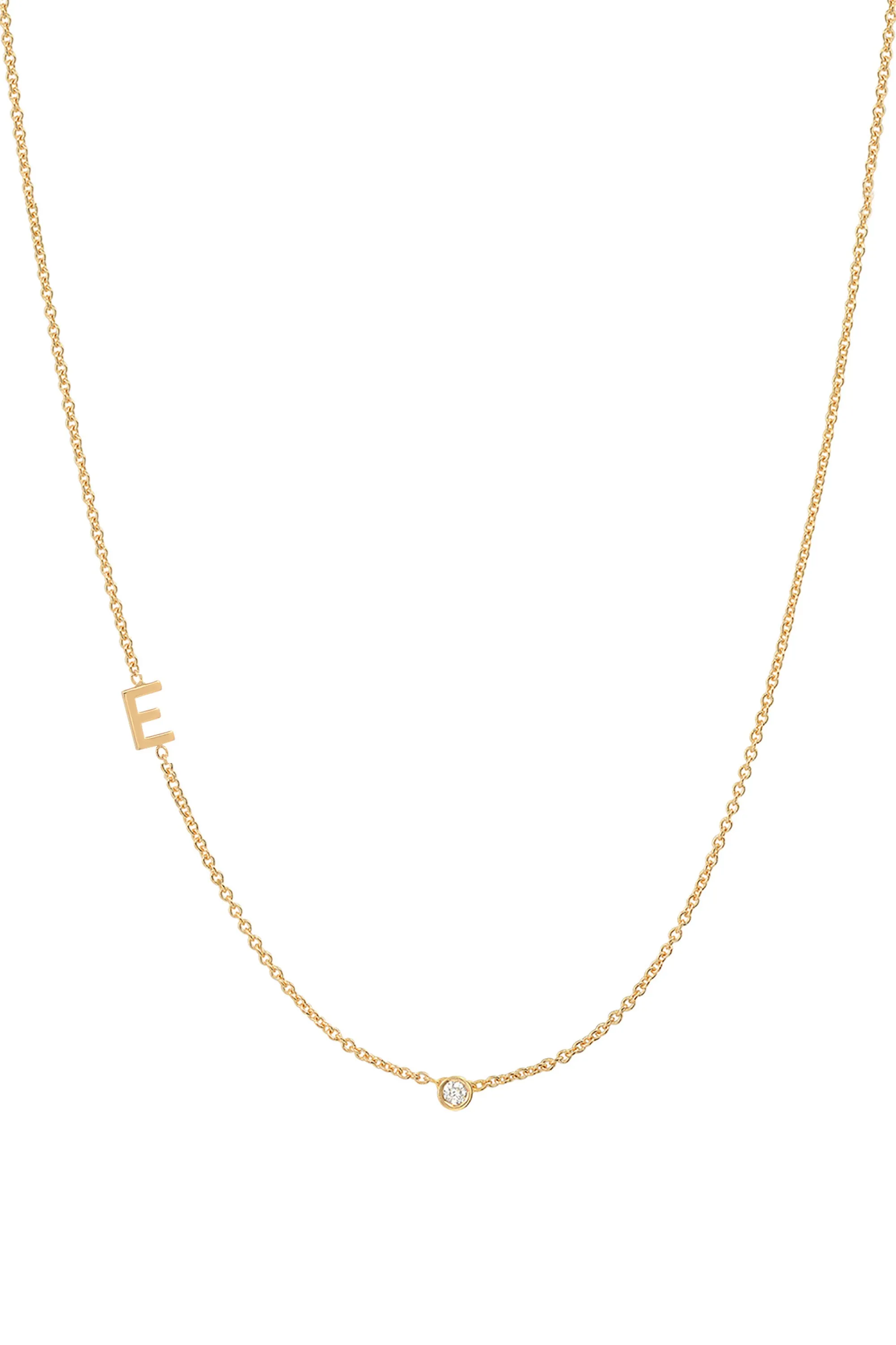 Small Asymmetrical Initial & Diamond Necklace - 14K Yellow