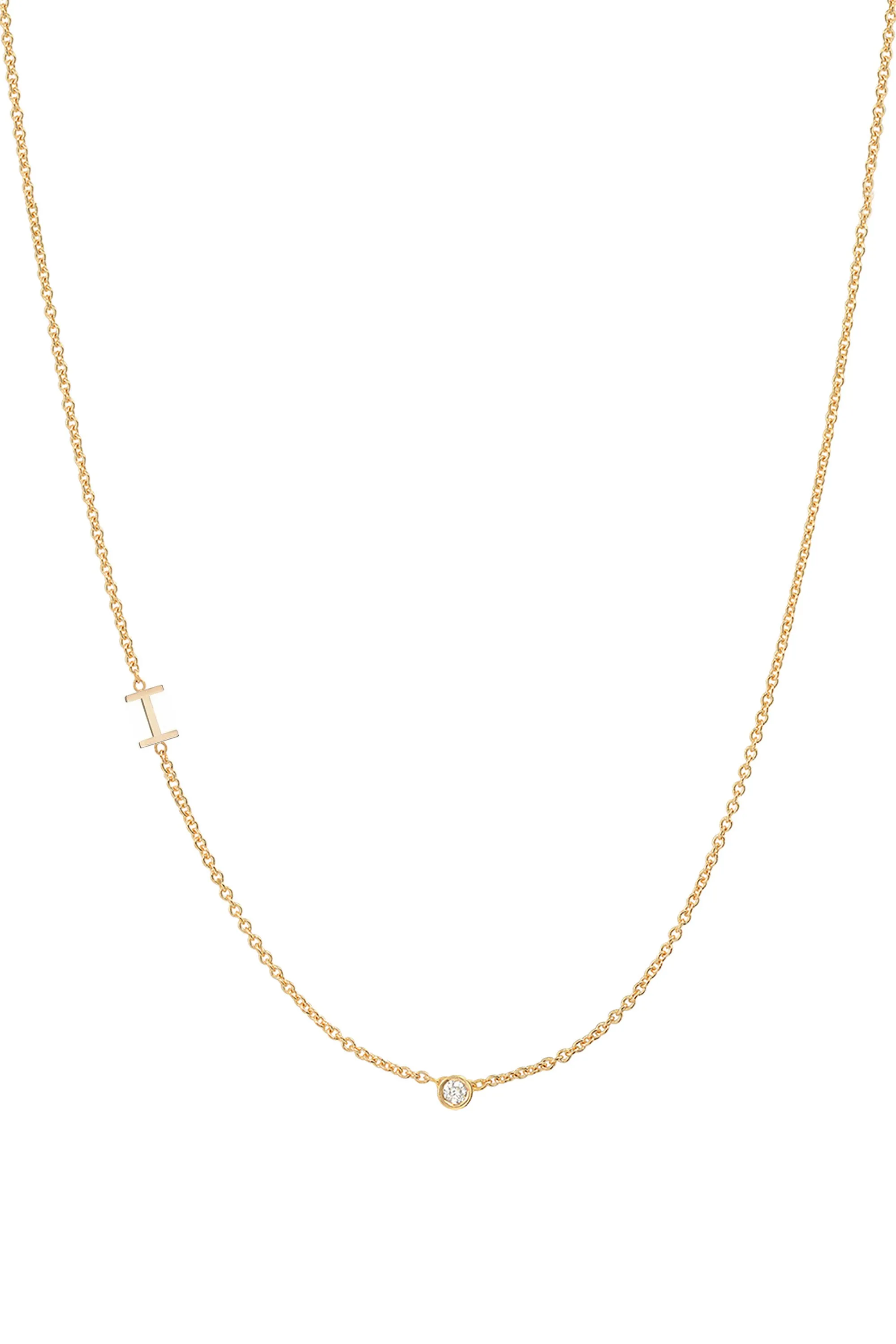 Small Asymmetrical Initial & Diamond Necklace - 14K Yellow