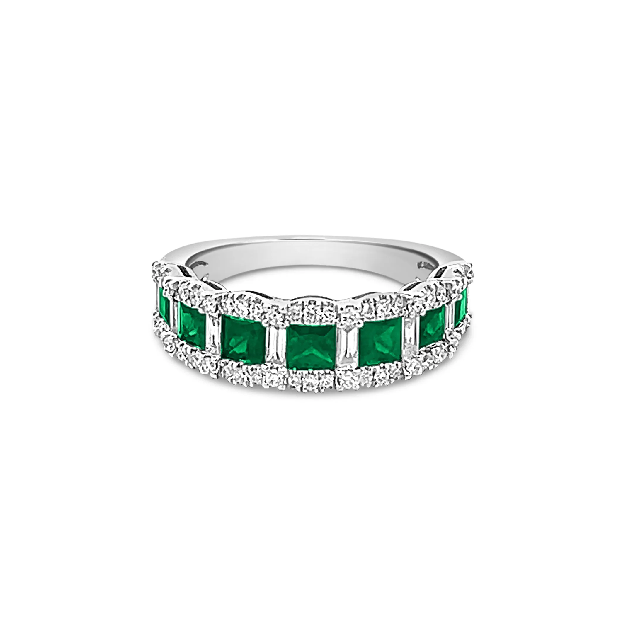 Square Emerald Band with Baguette and Round Diamonds