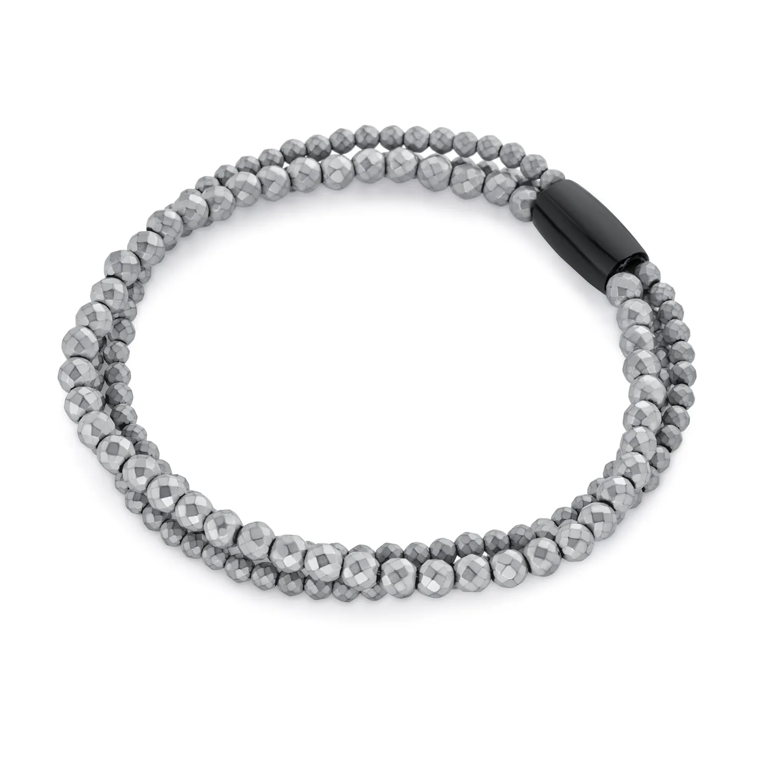 Stacked Metallic Grey Faceted Multi Strand Bracelet for Stress Relief Therapy