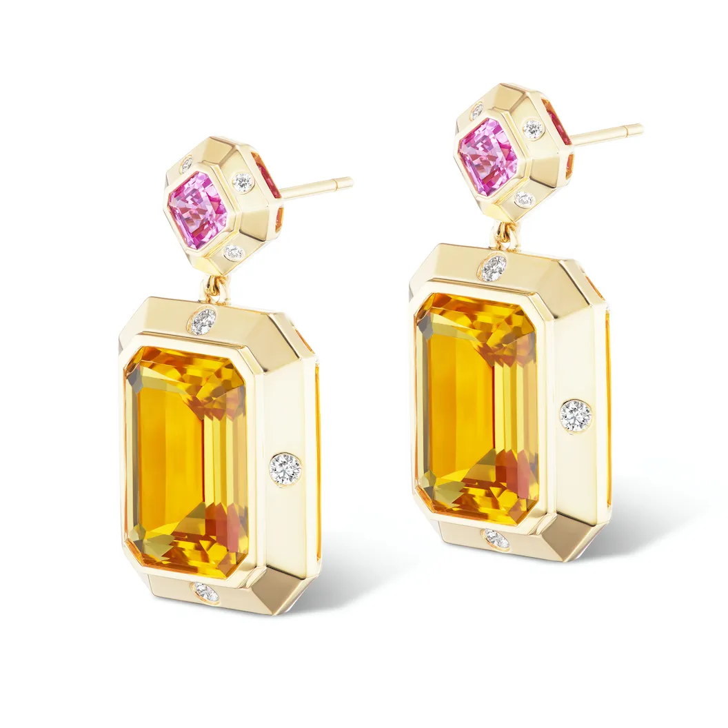 Stella Earrings Pink Sapphire x Citrine