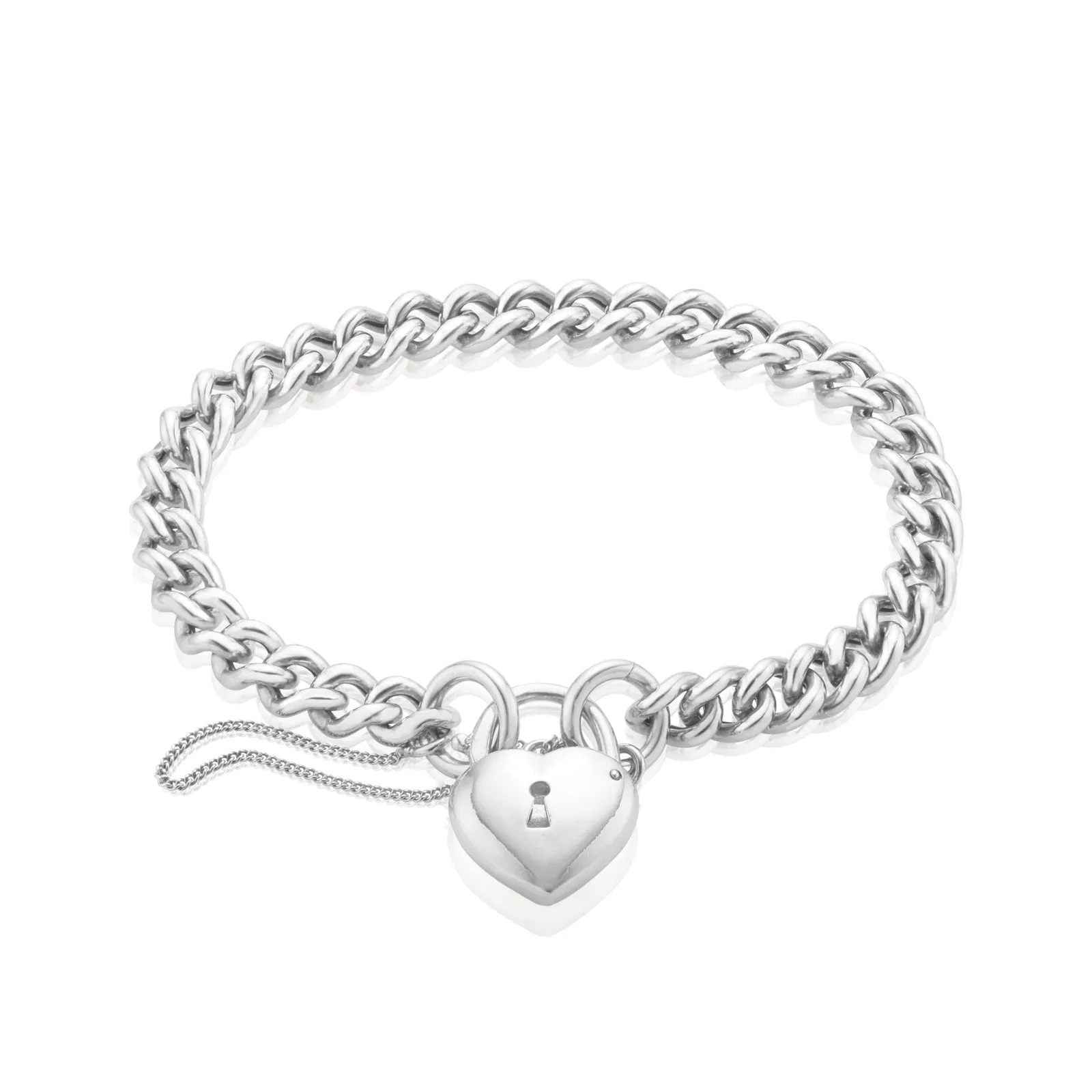 Sterling Silver 19cm Curb Padlock Bracelet