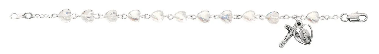 STERLING SILVER 6 1/2" HEART CRYSTAL BRACELET-BR72M