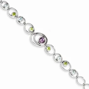 Sterling Silver Amethyst Peridot Blue Topaz Bracelet