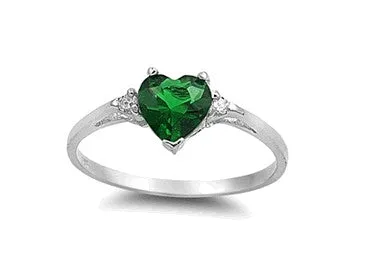 Sterling Silver Emerald Heart Ring with Heart-Shaped Gift-Box