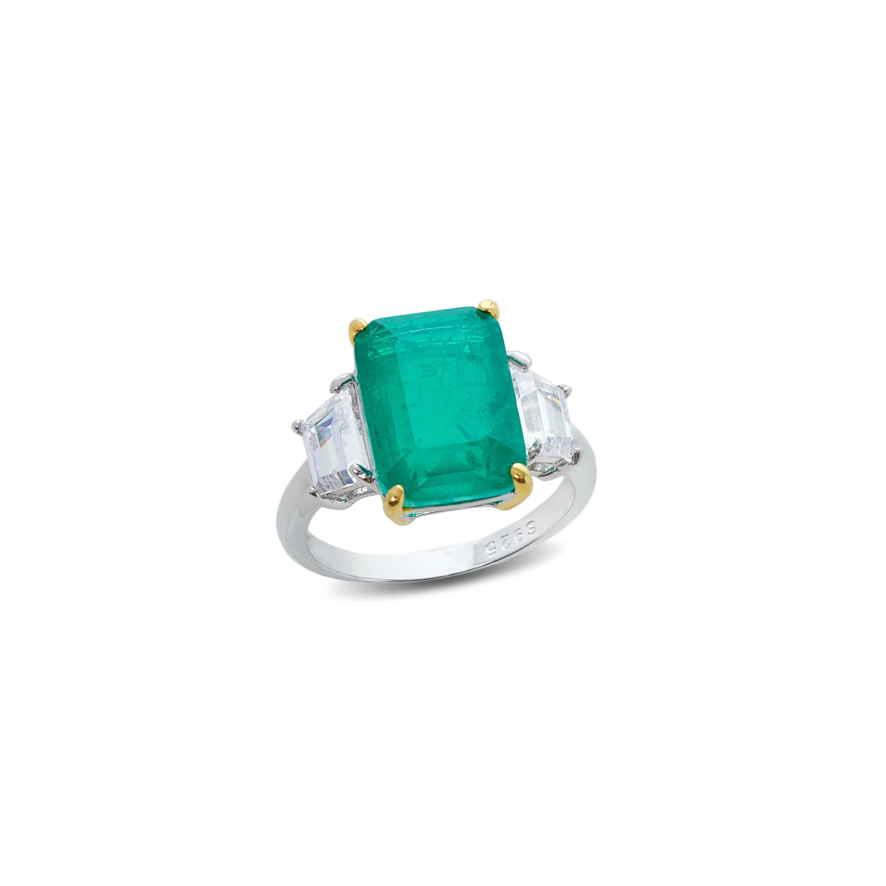 Sterling silver large emerald with trapezoid sides