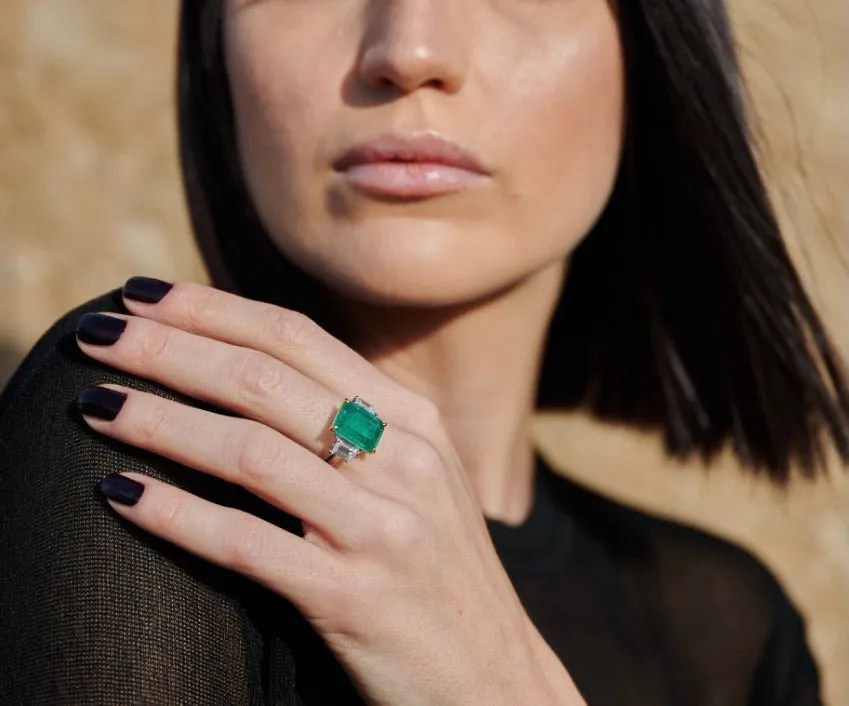 Sterling silver large emerald with trapezoid sides