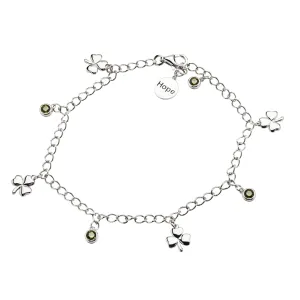 Sterling Silver "Hope" Shamrock Bracelet with Four Peridot Stones SB2108